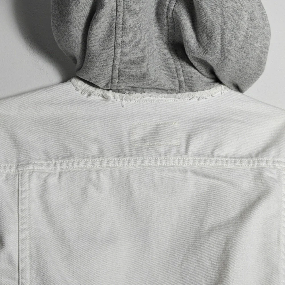 RAG & BONE / JEAN Button Up White Jean Jacket With Gray Hood Size Xsmall - Picture 15 of 16